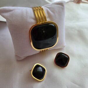 Stainless Steel Black Bracelet & Earrings Women's Gift Set